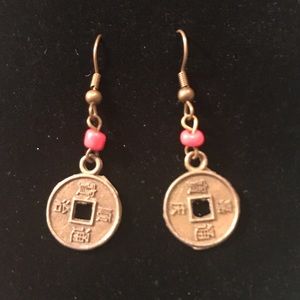 Antique Gold Tone Chinese Symbol Earrings